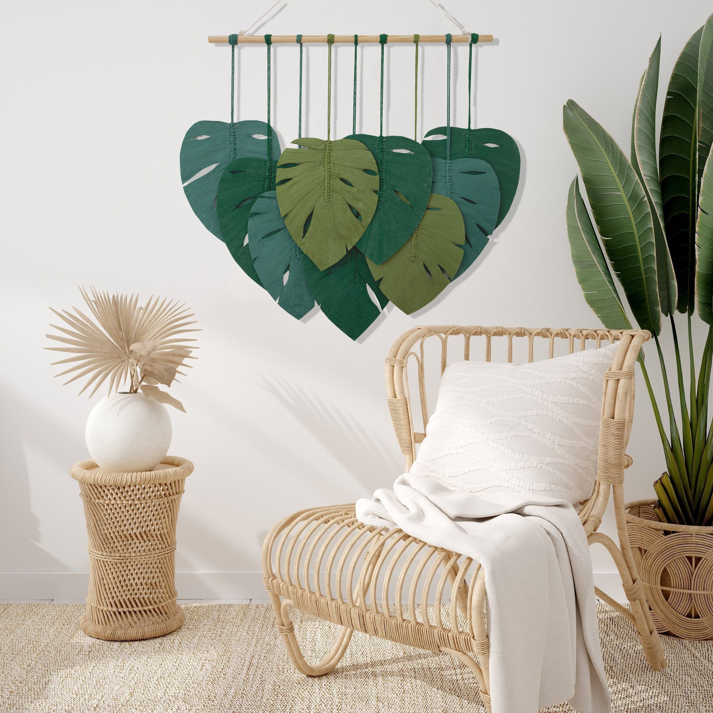 TDy Corners Macrame Feathers Monstera Leaves Wall Hanging (21)