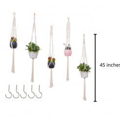 TDy Corners Set Of 5 Macrame Plant Hangers With 5 Hooks For Gift, Home Decoration, Vertical Garden With Boho Style (100% Cotton, Ivory-white, 45 Inches In Length, 5 Styles)