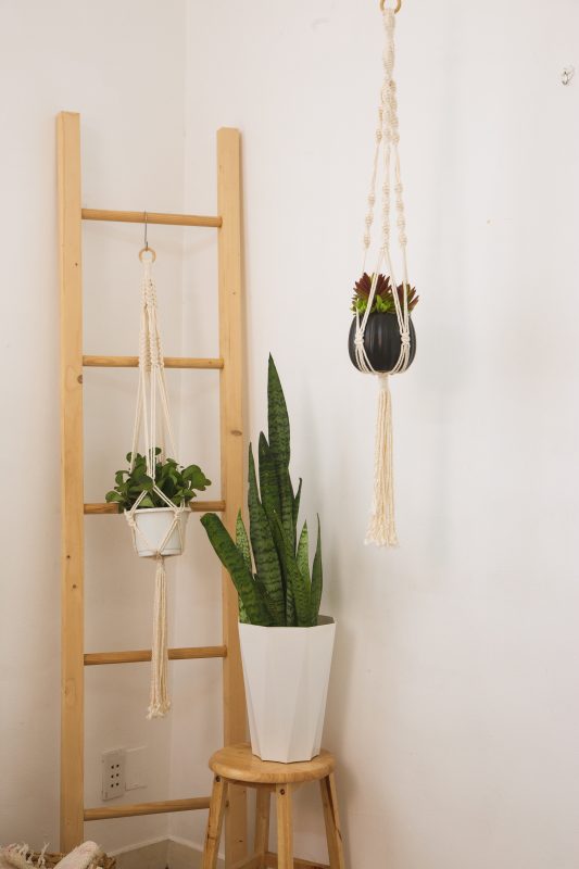 TDy Corners Set Of 5 Macrame Plant Hangers With 5 Hooks For Gift, Home Decoration, Vertical Garden With Boho Style (100% Cotton, Ivory-white, 45 Inches In Length, 5 Styles) (5)
